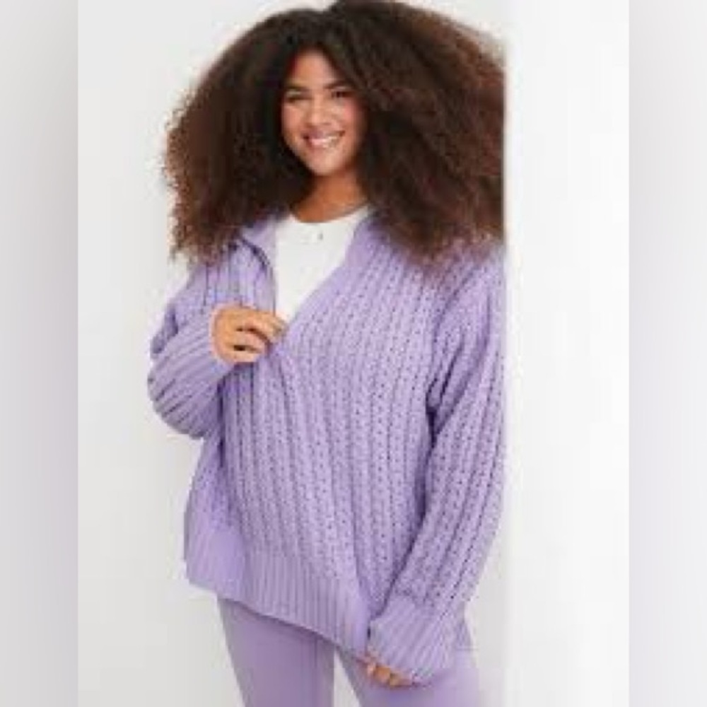 Aerie Cable Car Quarter Zip Lavender Cable Knit Sweater Size Medium